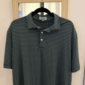 Peter Millar Dark Green and White Striped Polo golf dry fit